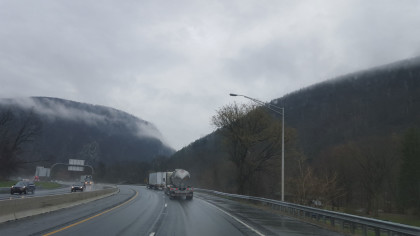 The mountains of the Pennsylvania and New Jersey border better known as the Delaware Water Gap.